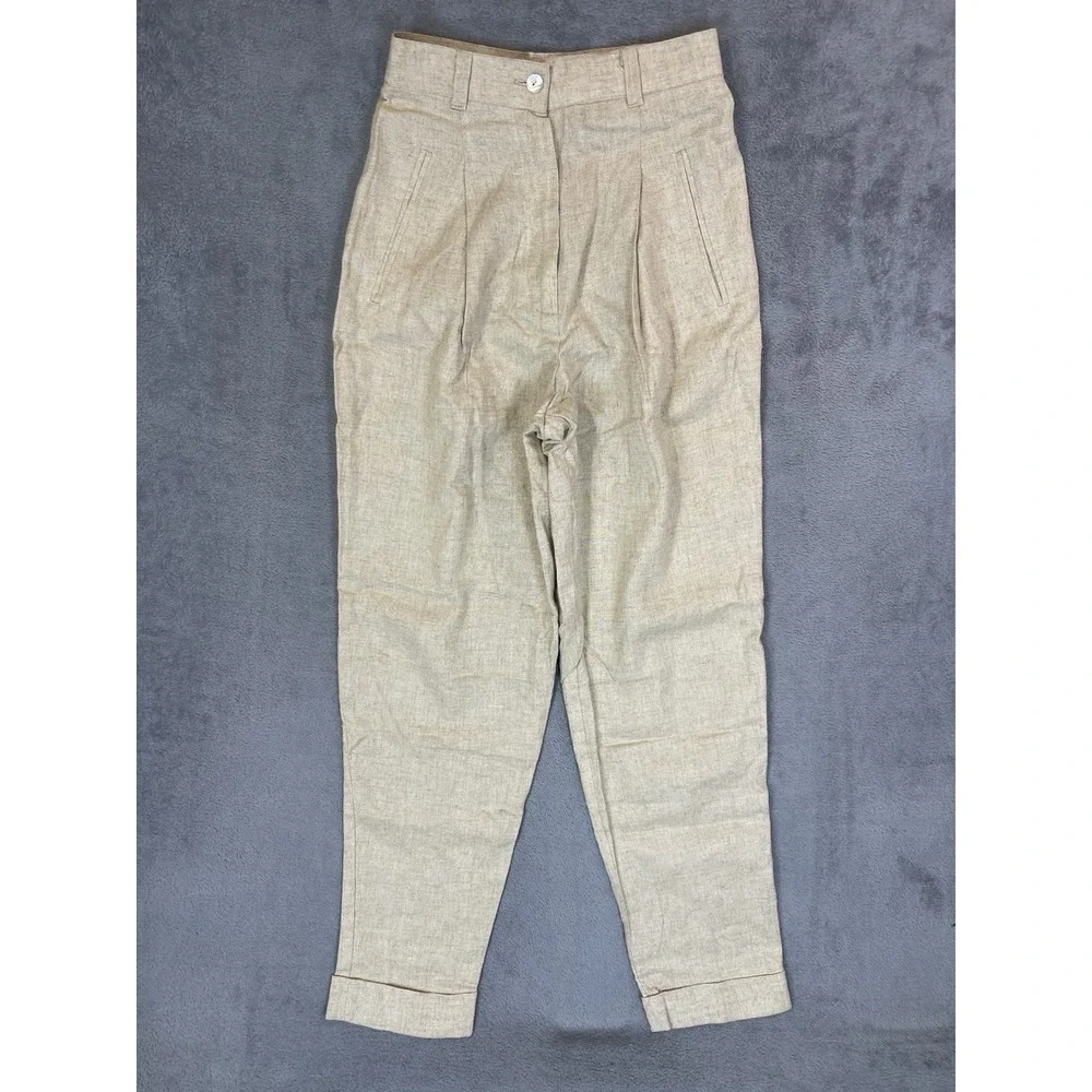 Vintage Express Campagnie Internationale Pants Womens 1/2‎ Cream Linen USA